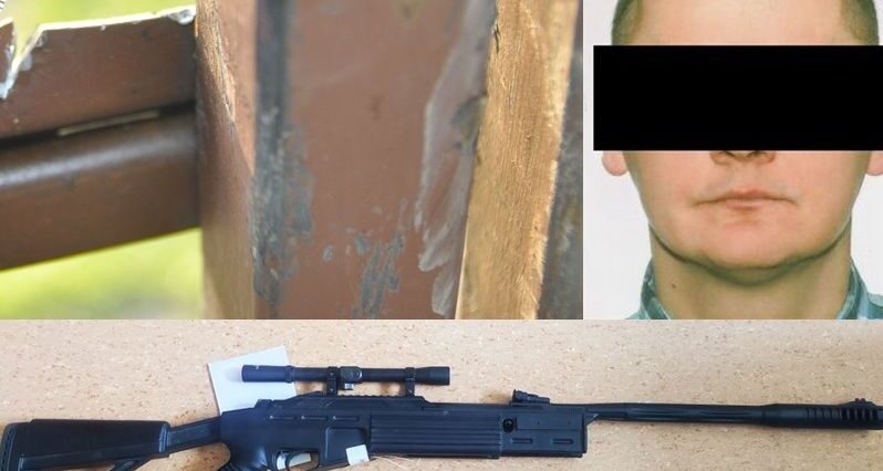 Agresywny sąsiad aresztowany. Strzelał z wiatrówki w dom sąsiadów i rzucał kamieniami w ich dzieci 2 broń, uszkodzone ogrodzenie, zatrzymany