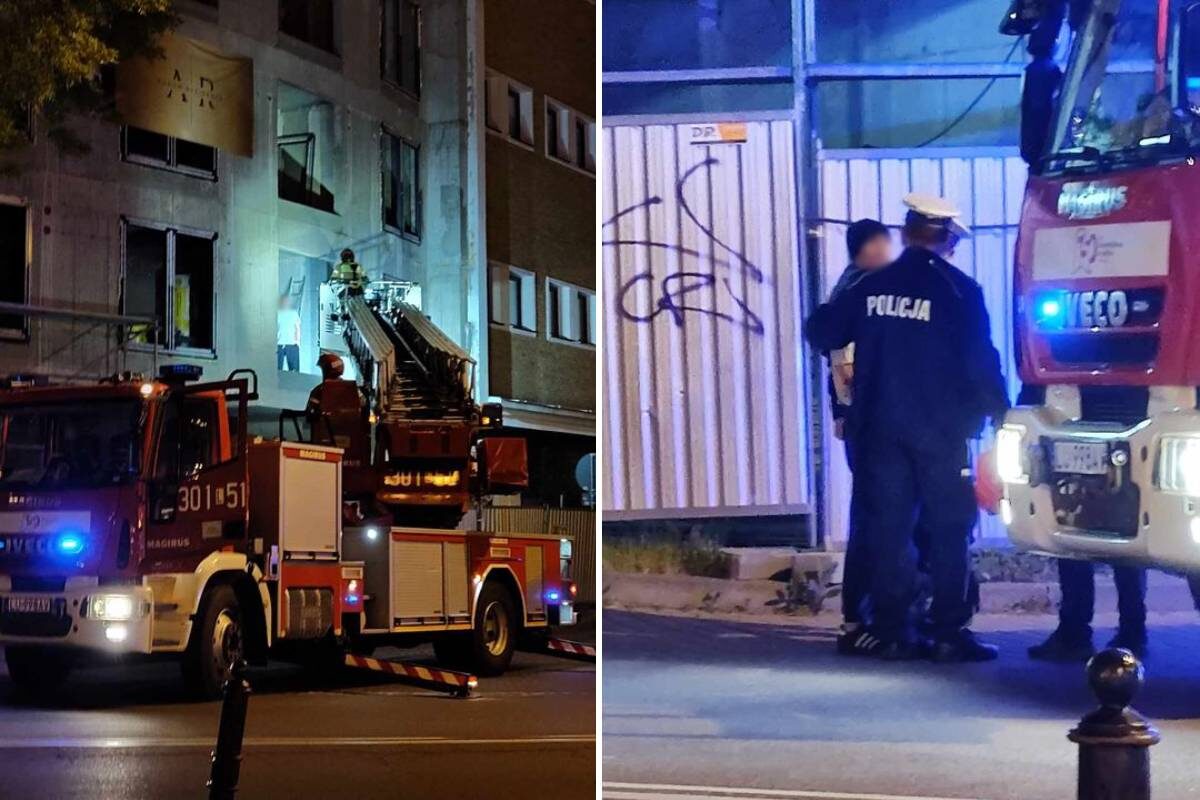 Pijany wszedł na dźwig na placu budowy w centrum Lublina i uruchomił żurawia. Uszkodził latarnię, próbował uciec 1 Wszedł na dźwig typu żuraw na budowie w centrum Lublina