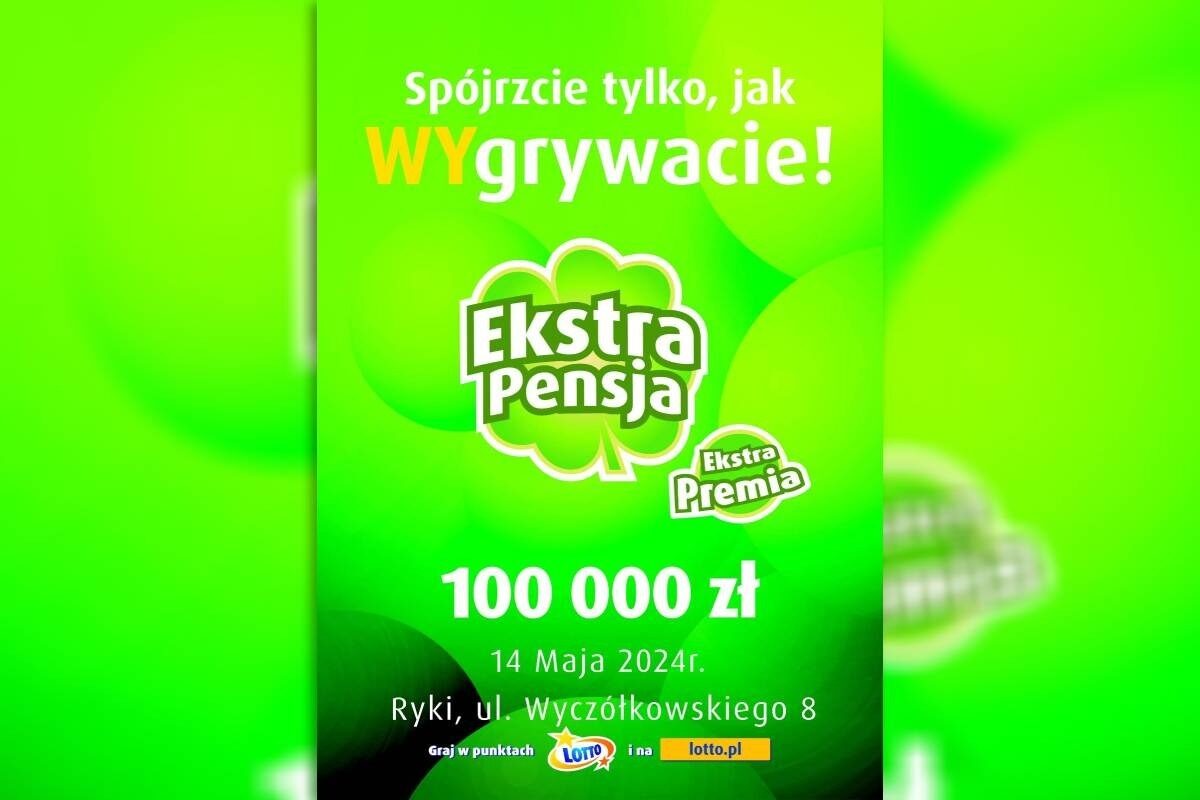 Szczęśliwiec z Zamościa wygrał ponad 860 tys. zł w Eurojackpot. Wiemy, w której kolekturze Lotto padła wygrana 1 Ekstrapremia Ryki 14 maj 2024