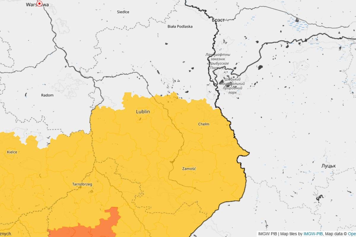 Czy burze ominą Lublin? Gdzie można się ich dzisiaj spodziewać? Ostrzeżenia IMGW dla Lubelszczyzny 1 Ostrzeżenia IMGW przed burzami w poniedziałek, 6 maja 2024 r.