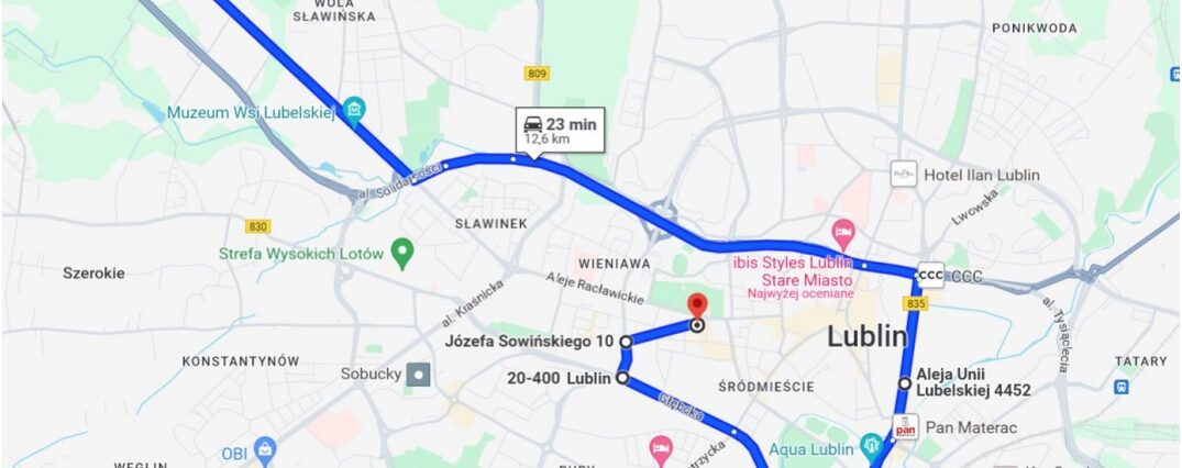 Trasa przejazdu ambulansów przez Lublin w piątek, 24 maja 2024
