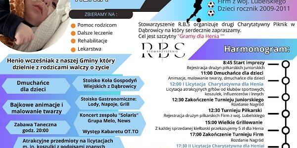 II piknik charytatywny w Dąbrowicy: pomoc dla małego Henia 1 Plakat pikniku rodzinnego
