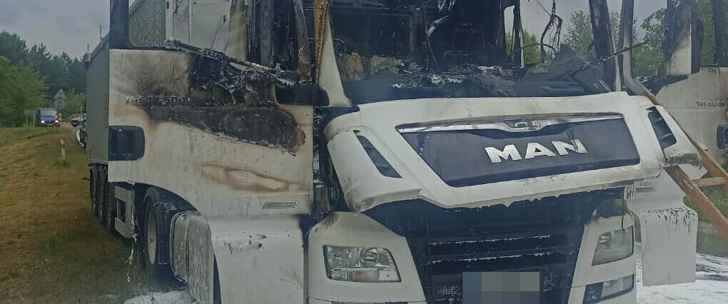 Pożar tira na trasie Włodawa - Okuninka | fot. policja