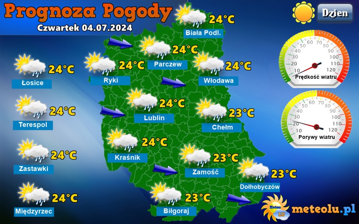 Pogoda na czwartek, 4 lipca. W najcieplejszym momencie dnia do 25 st. C., a wieczorem możliwe przelotne opady 1 Prognoza pogody dla województwa lubelskiego w czwartek, 4 lipca