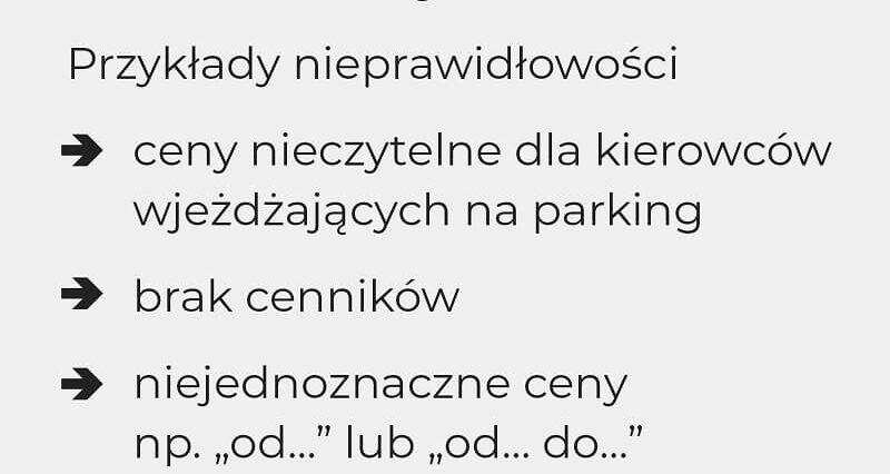 Ceny na parkingach i myjniach samochodowych. 23% przedsiębiorców nie informuje prawidłowo o cenach 1 UOKIK plansza na temat nieprawidłowości