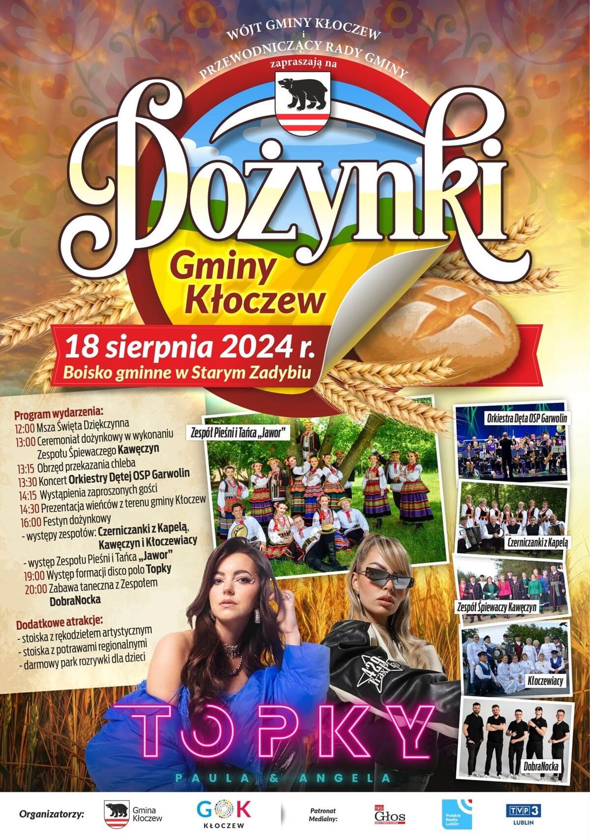 Dożynki w Starym Zadybiu 2024. Gwiazdą imprezy Topky. Zobacz godzinowy program 1 Dożynki w Starym Zadybiu 2024 - plakat, program wydarzenia