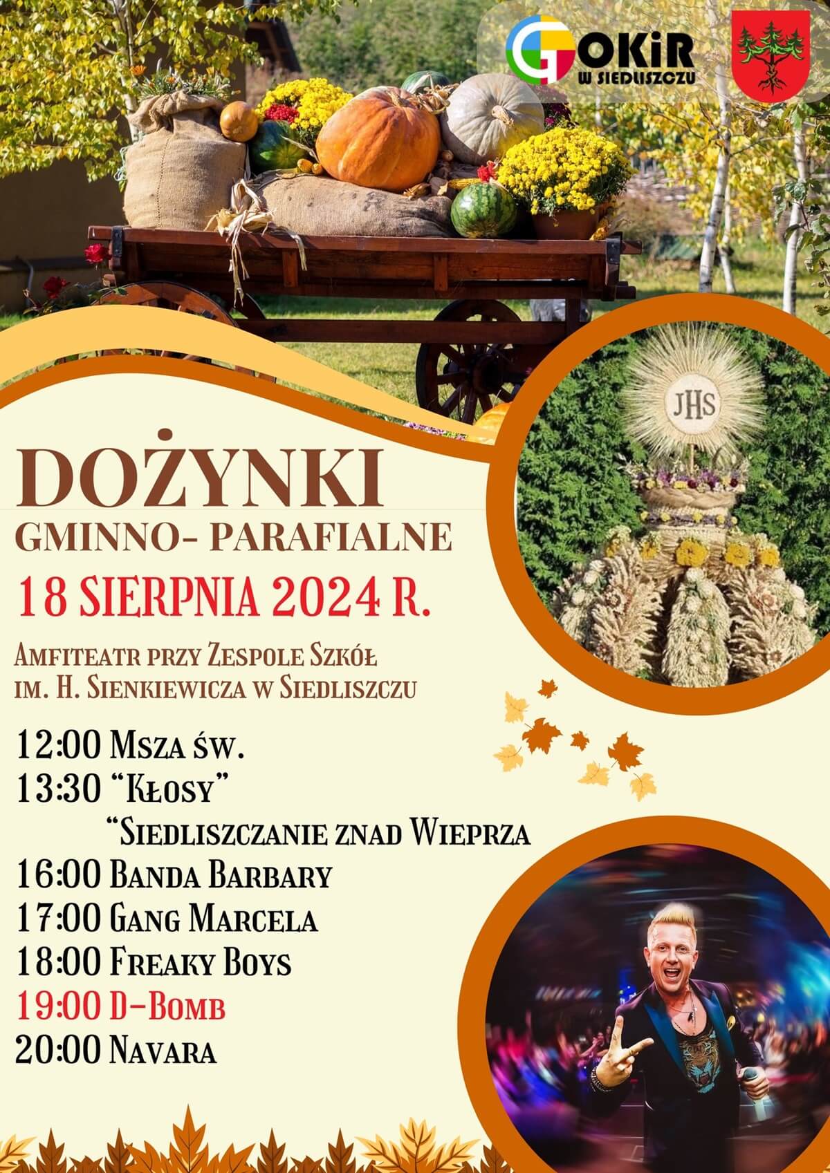 Dożynki w Siedliszczu 2024. Gwiazdą imprezy D-Bomb. Zobacz godzinowy program 1 Dożynki w Siedliszczu 2024 - plakat, program wydarzenia