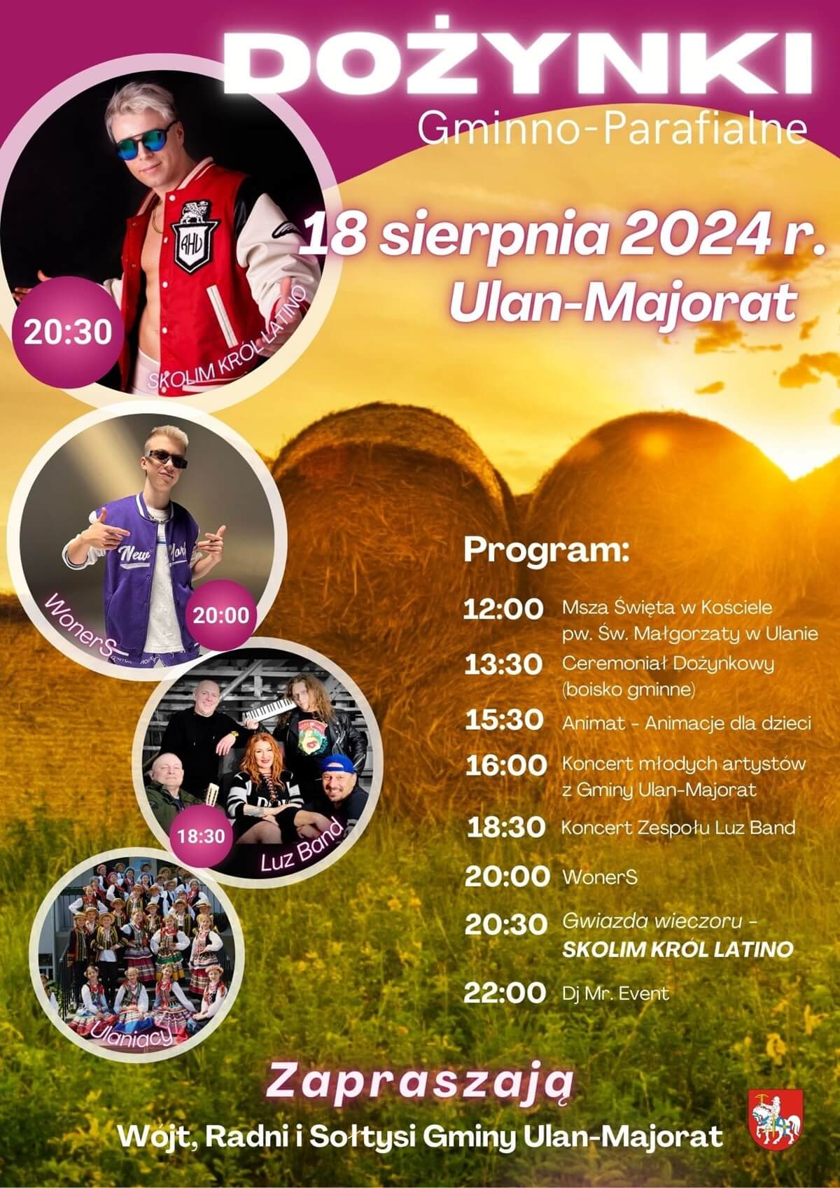 Dożynki w Ulanie-Majoracie 2024. Gwiazdą imprezy Skolim. Zobacz godzinowy program 1 Dożynki w Ulanie-Majoracie 2024 - plakat, program wydarzenia