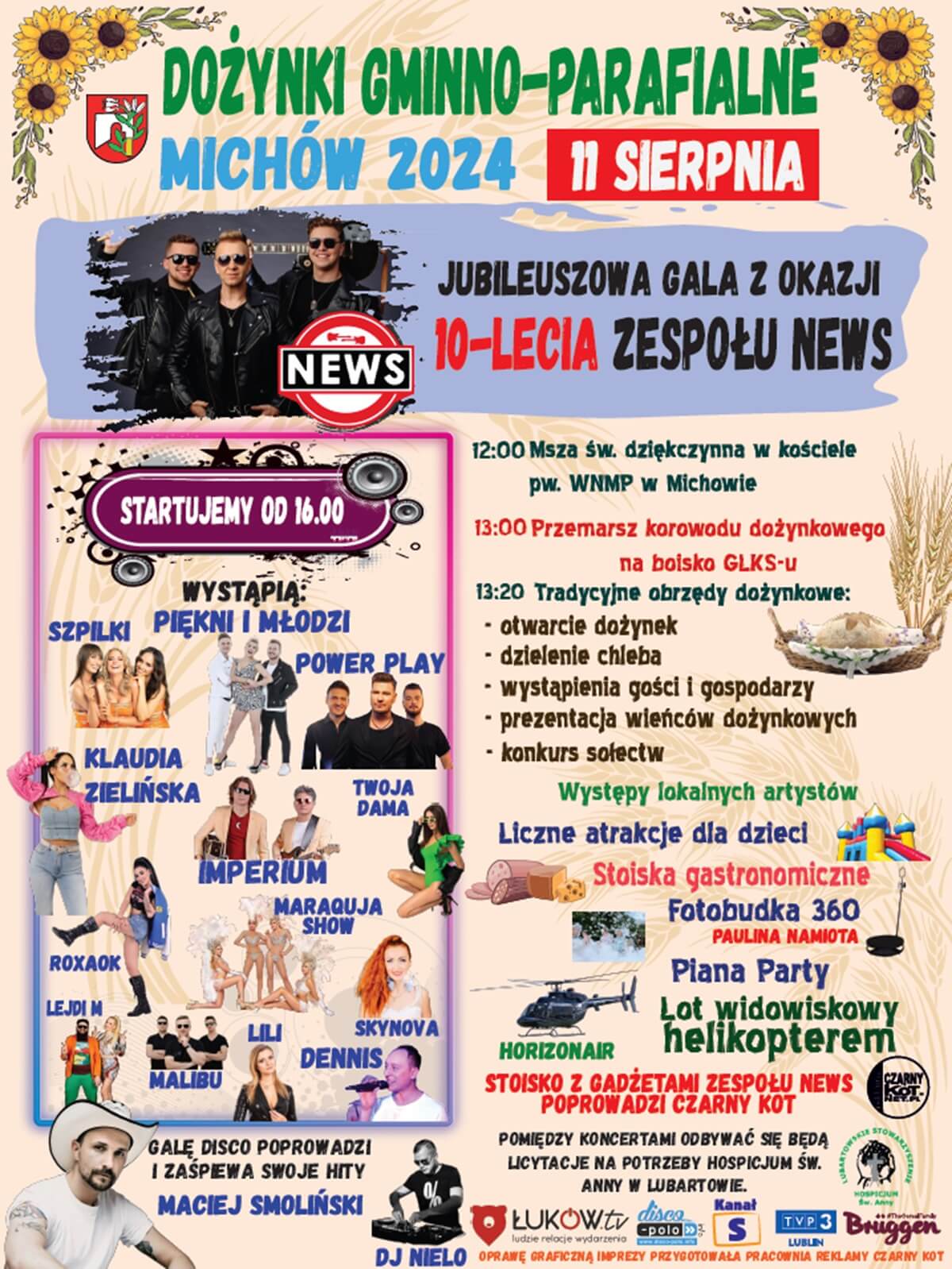 Dożynki w Michowie połączone z Jubileuszową Galą z okazji 10-lecia zespołu News - plakat, program wydarzenia