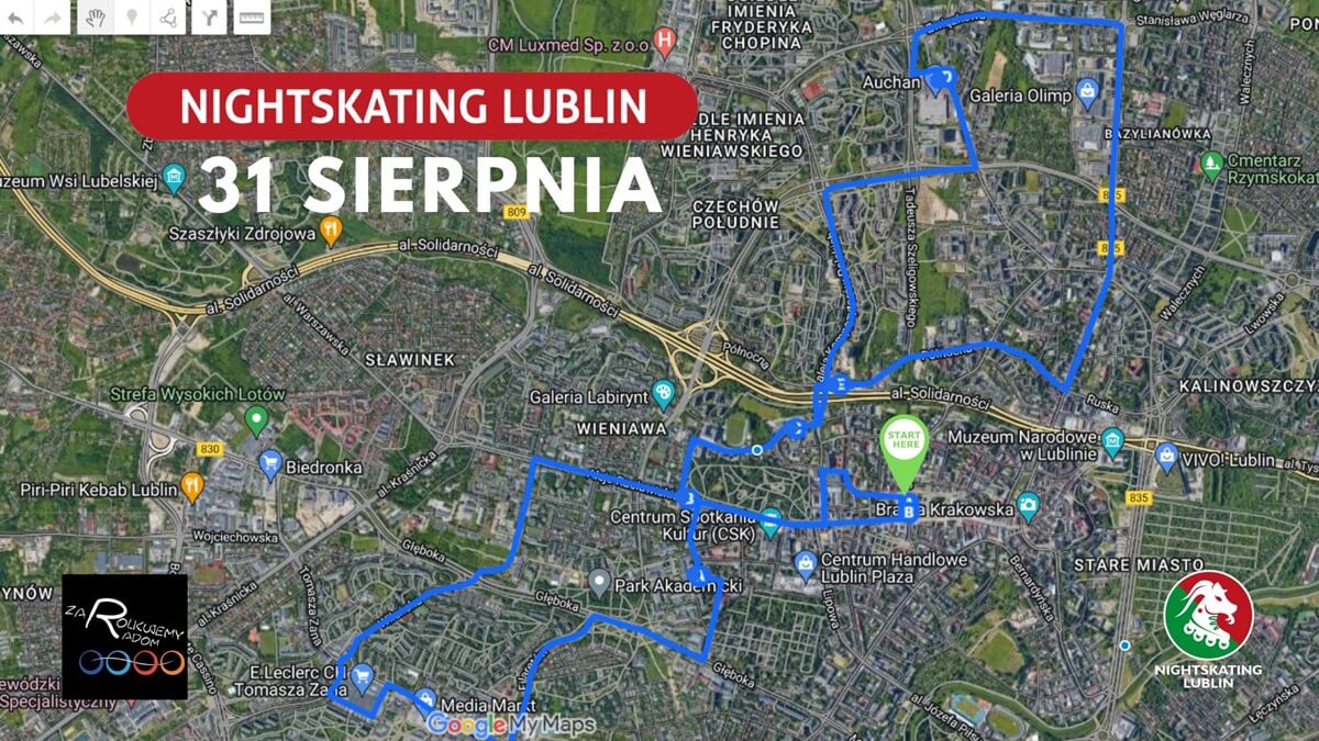 Rolkarze przejadą nocą przez Lublin. W sobotę możliwe utrudnienia w ruchu. Oto trasa i szczegóły 1 Trasa Nightskating Lublin 2024