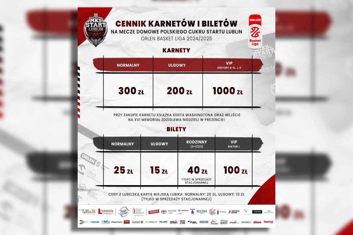 Karnety na mecze Polskiego Cukru Startu Lublin w sezonie 2024/25 już w sprzedaży! 1 grafika cennik