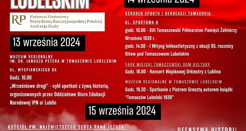 85. Rocznica bitew pod Tomaszowem Lubelskim – obchody z historią w tle 1 Plakat wydarzenia 85 rocznica bitew pod Tomaszowem Lubelskim