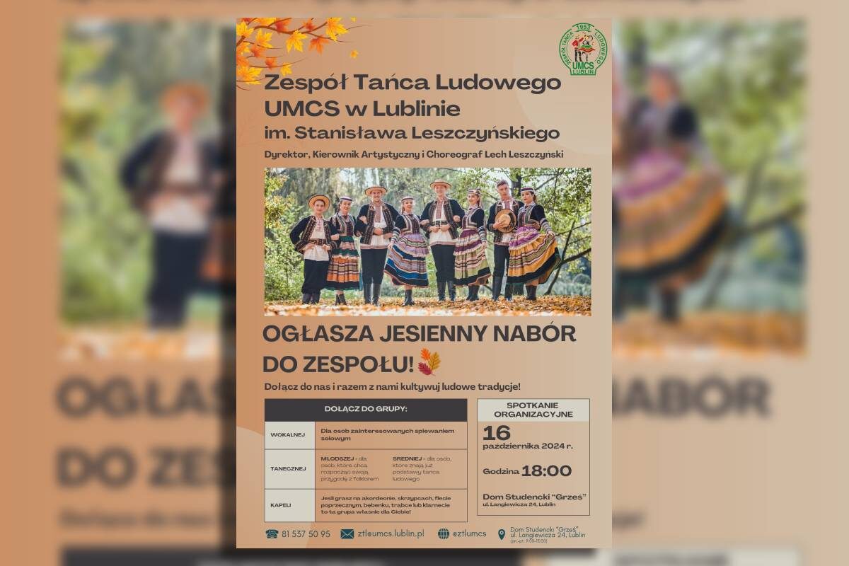 Zespół Tańca Ludowego UMCS ogłasza jesienny nabór! Zostań częścią zespołu i poznaj polski folklor 1 grafika JESIENNY NABÓR DO ZESPOŁU TAŃCA LUDOWEGO UMCS