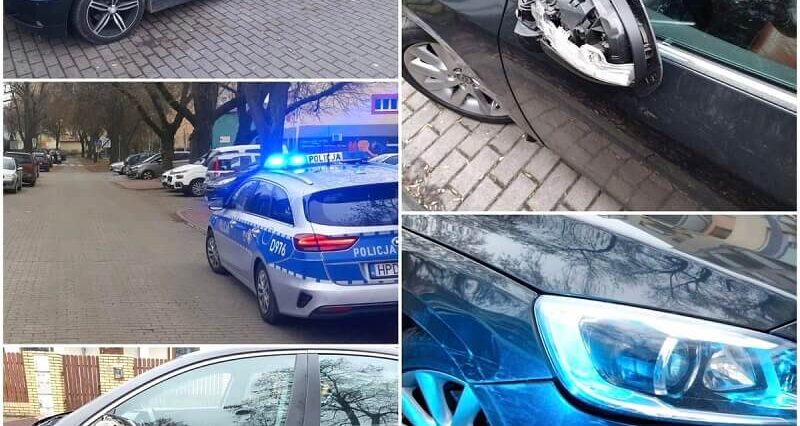 Pijana kobieta próbowała wyjechać samochodem z parkingu. Staranowała dwa inne auta. Kluczyki zabrał jej przypadkowy pieszy 1 Uszkodzone samochody na parkingu w Puławach