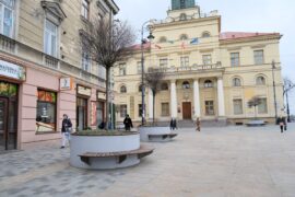 drzewa w betonowych donicach na placu lokietka