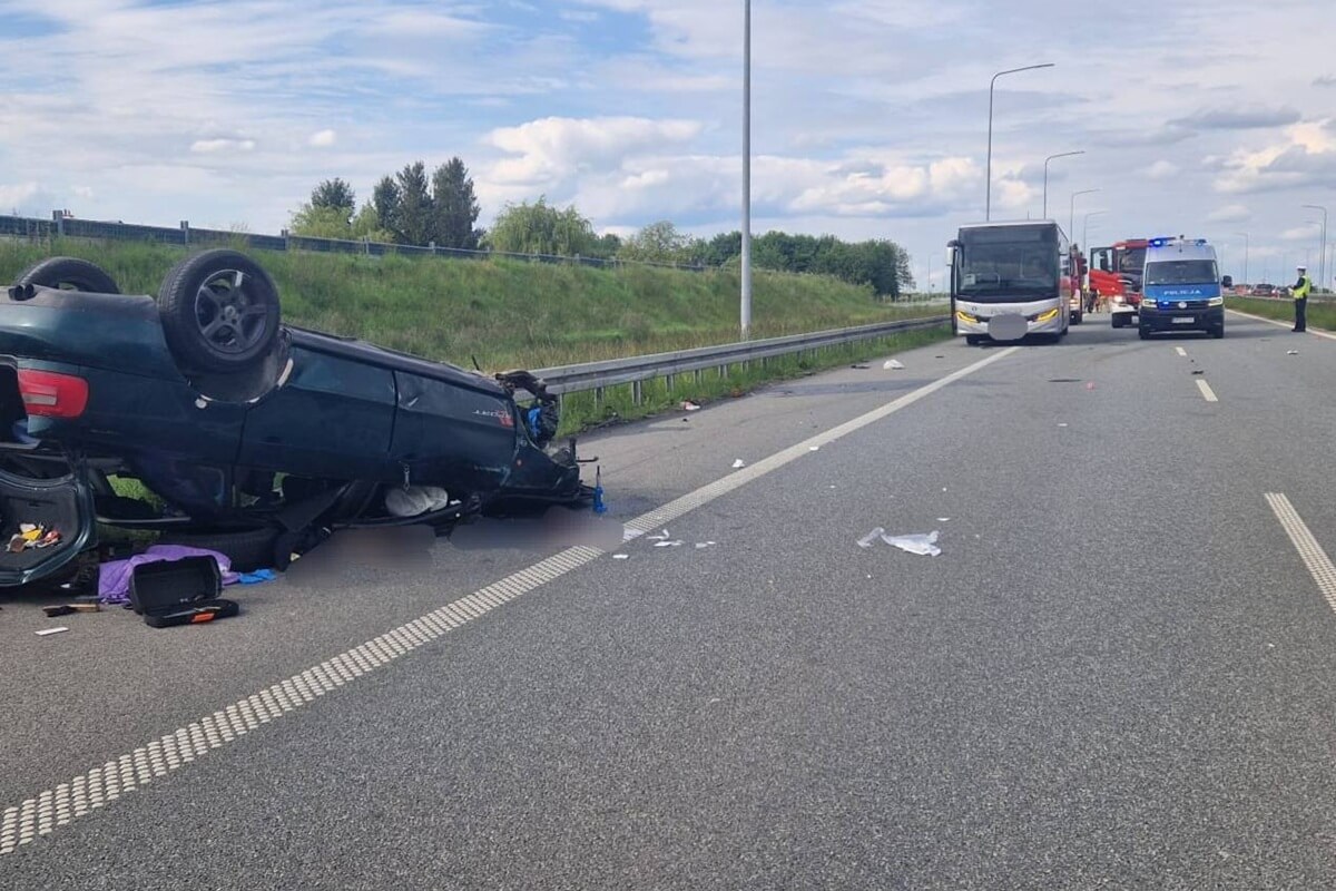 Dachowanie audi na S19 w Zemborzycach Tereszyńskich