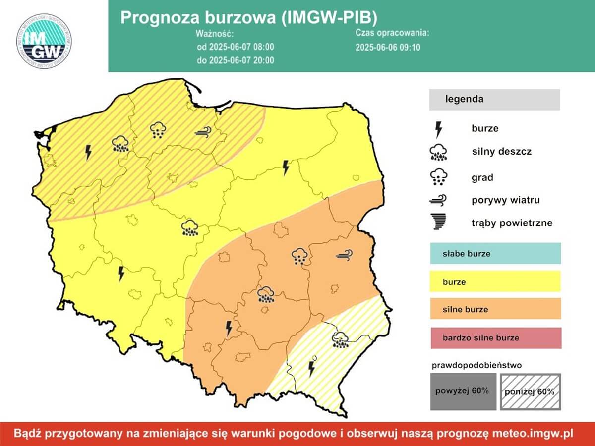 Wybierasz się na Noc Kultury? Synoptycy nie mają dobrych wieści! Sprawdź prognozę na sobotę 2 Prognoza burzowa IMGW na sobotę, 7 czerwca 2025