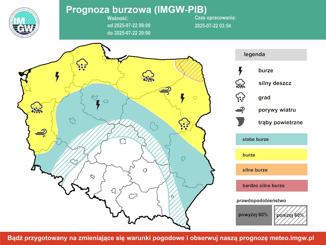 Wtorek z przelotnymi opadami i burzami na Lubelszczyźnie. IMGW ostrzega przed niebezpieczną pogodą w części regionu 2 Prognoza burzowa IMGW na wtorek, 22 lipca 2025