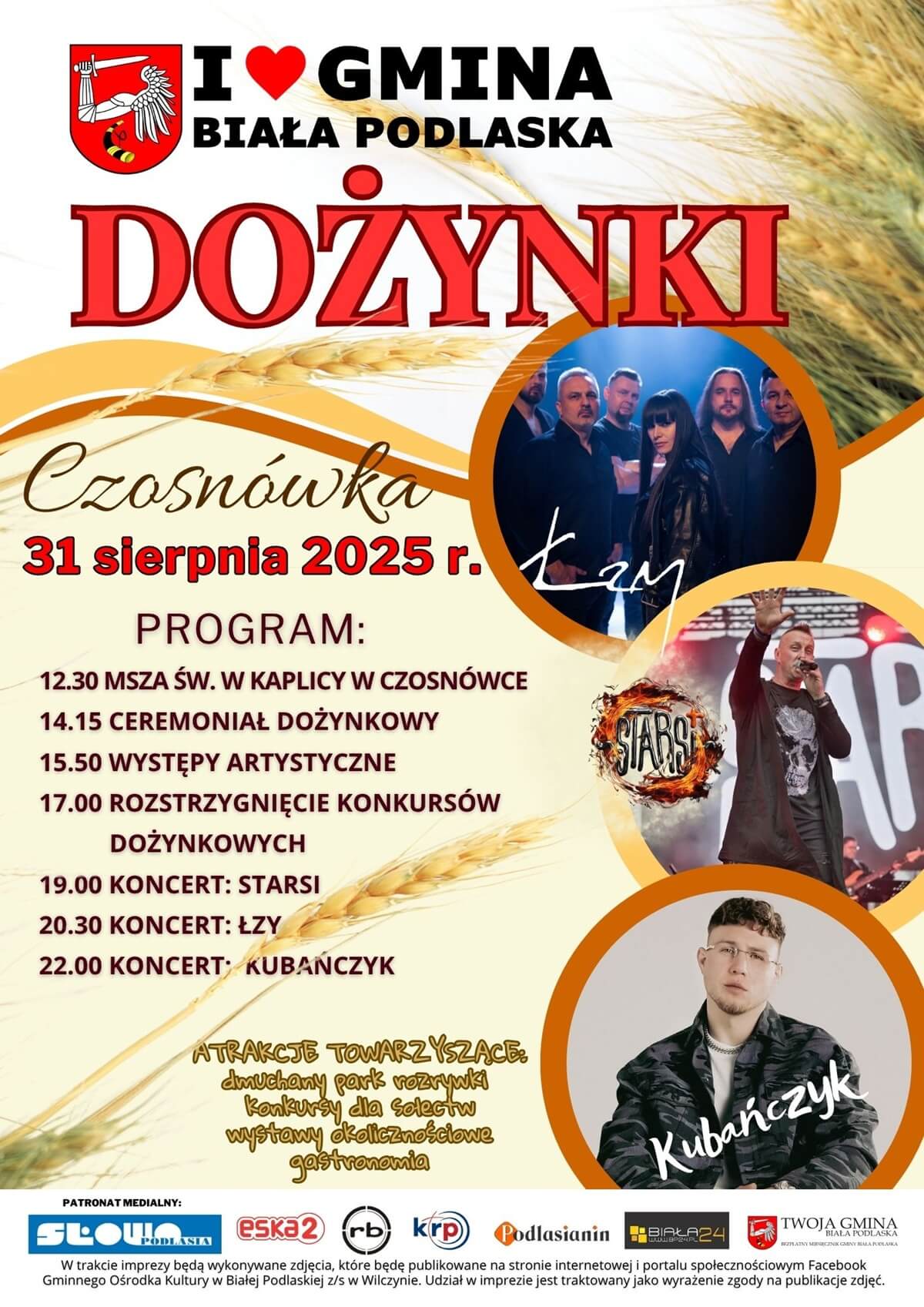 Dożynki 31 sierpnia 2025 w woj. lubelskim. Wystąpią: Budka Suflera, Boys, Poparzeni Kawą Trzy czy Classic 8 Dożynki Gminy Biała Podlaska