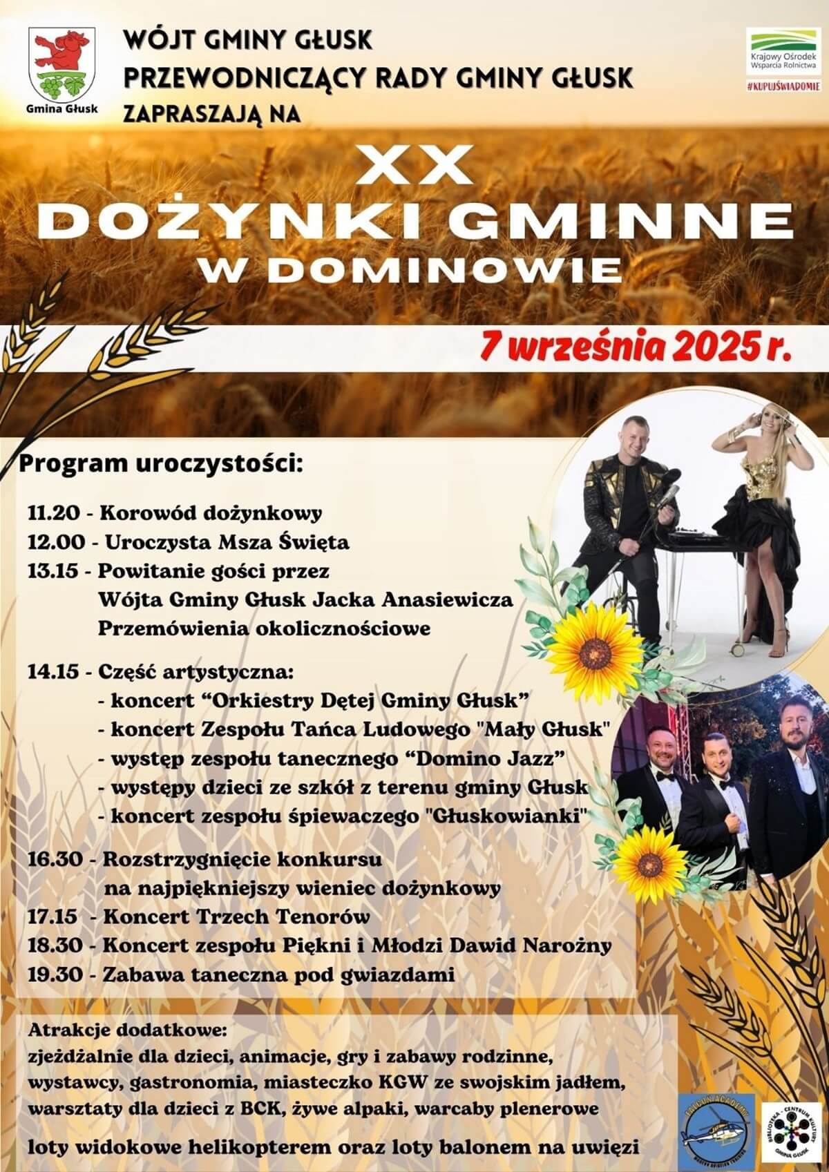 Dożynki 7 września 2025 w woj. lubelskim. Wystąpią: Boys, Brathanki, Sławomir, MIG, Piękni i Młodzi Dawid Narożny 3 Dożynki w Dominowie