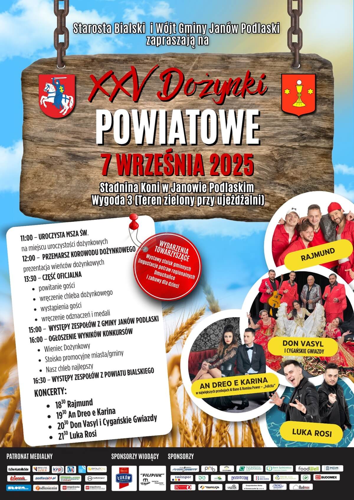 Dożynki 7 września 2025 w woj. lubelskim. Wystąpią: Boys, Brathanki, Sławomir, MIG, Piękni i Młodzi Dawid Narożny 2 Dożynki Powiatowe w Janowie Podlaskim 2025