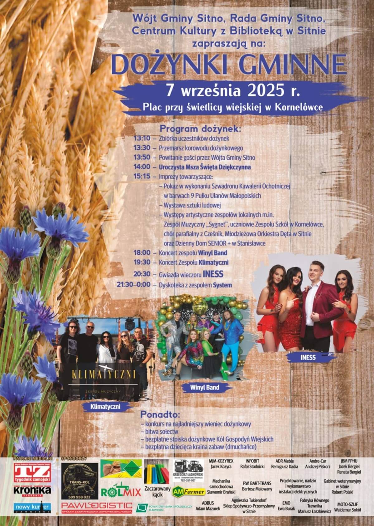 Dożynki 7 września 2025 w woj. lubelskim. Wystąpią: Boys, Brathanki, Sławomir, MIG, Piękni i Młodzi Dawid Narożny 9 Dożynki w Kornelówce