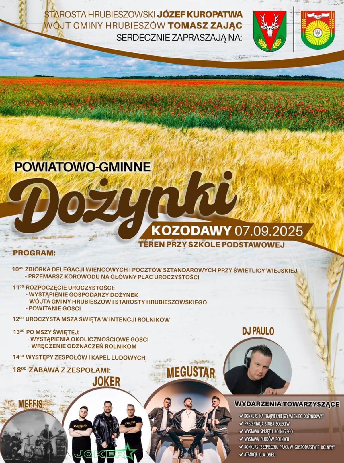 Dożynki 7 września 2025 w woj. lubelskim. Wystąpią: Boys, Brathanki, Sławomir, MIG, Piękni i Młodzi Dawid Narożny 10 Dożynki w Kozodawach