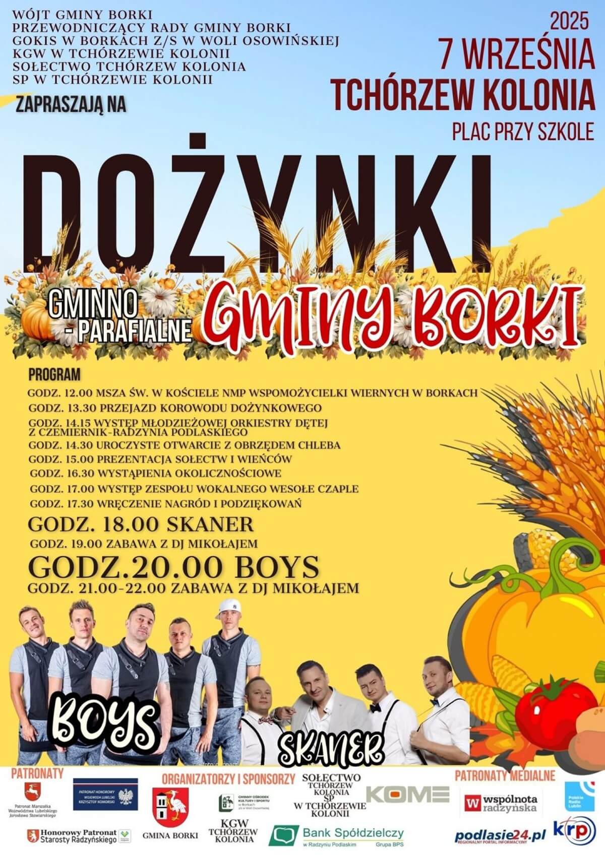 Dożynki 7 września 2025 w woj. lubelskim. Wystąpią: Boys, Brathanki, Sławomir, MIG, Piękni i Młodzi Dawid Narożny 15 Dożynki w Tchórzewie Kolonii
