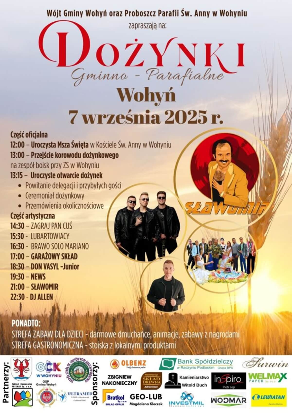 Dożynki 7 września 2025 w woj. lubelskim. Wystąpią: Boys, Brathanki, Sławomir, MIG, Piękni i Młodzi Dawid Narożny 13 Dożynki w Wohyniu