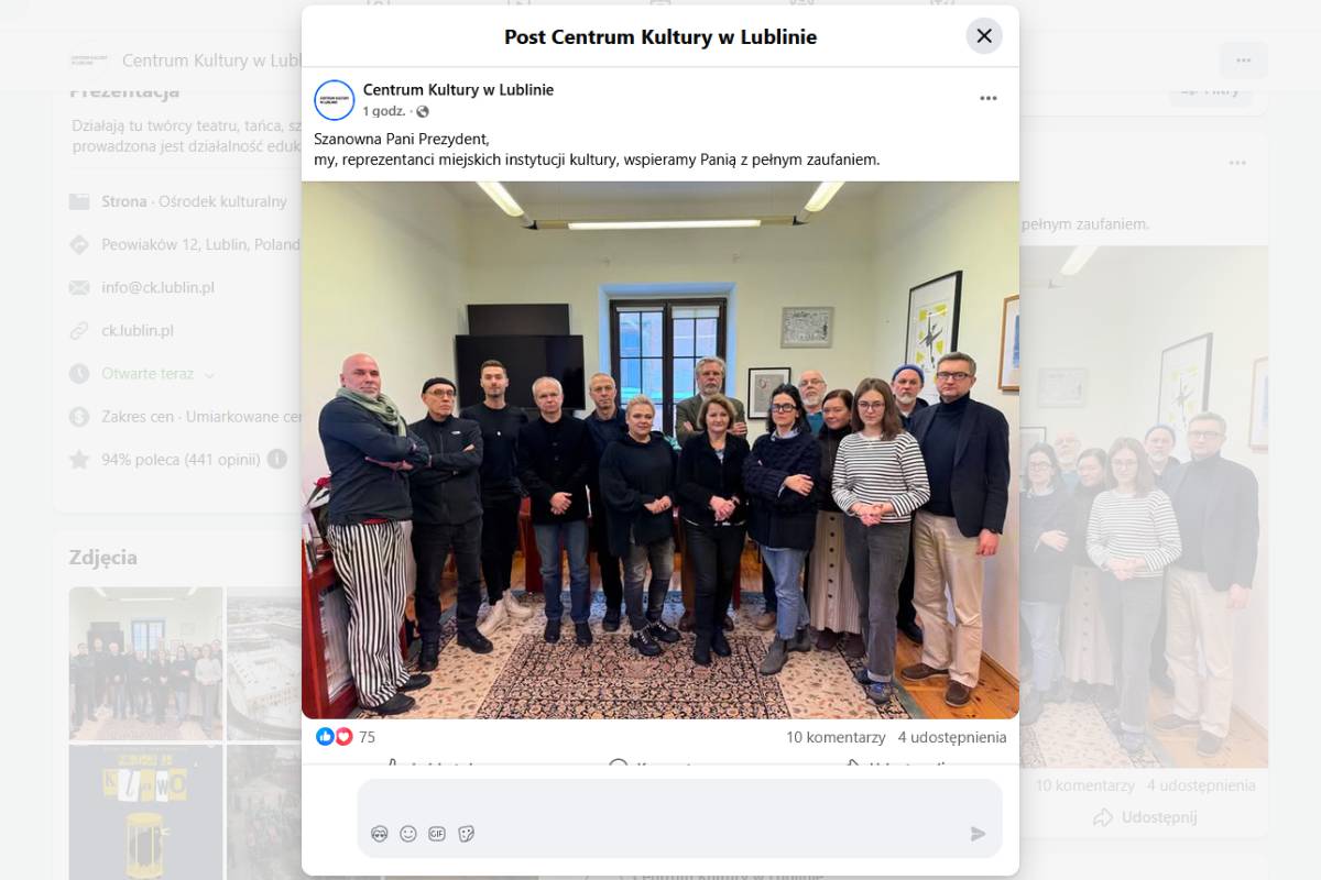 Wsparcie czy presja? Wpis Centrum Kultury po zatrzymaniu wiceprezydent Lublina budzi kontrowersje