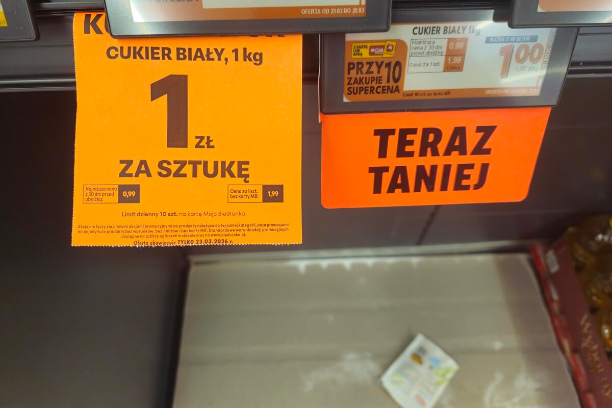 Promocja na cukier po 1 zł w Biedronce