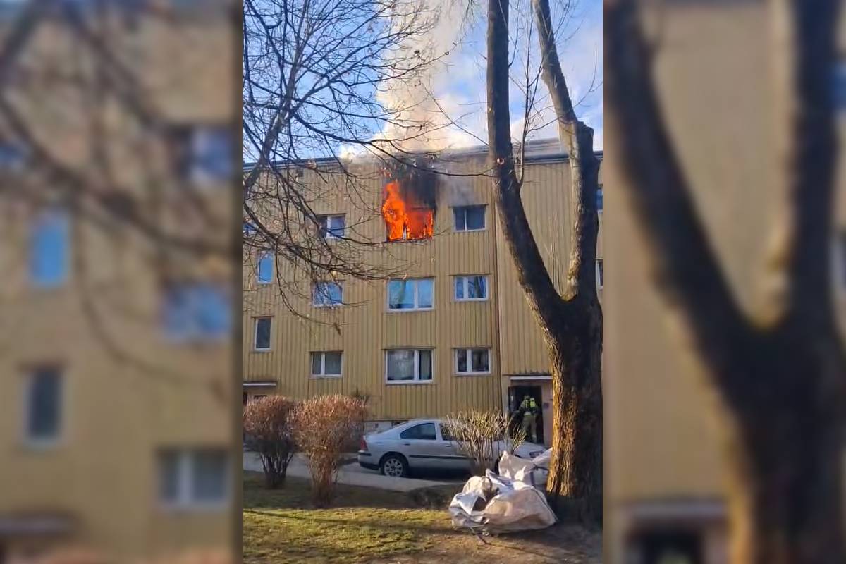 Pożar mieszkania przy ul. Skautów w Lublinie. Ogień wydostawał się przez okno [NAGRANIE]