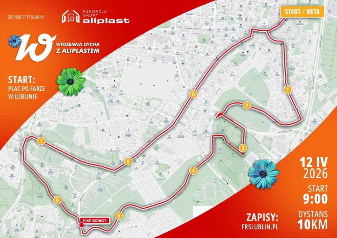 Biegacze opanują ulice Lublina. W niedzielę duże utrudnienia w centrum, będą objazdy 2 Trasa Wiosennej Dychy do Maratonu 2026