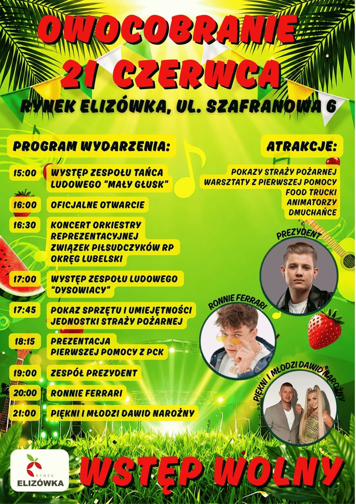 Owocobranie 2026 na Rynku Elizówka. Zagra Ronnie Ferrari oraz Piękni i Młodzi Dawid Narożny