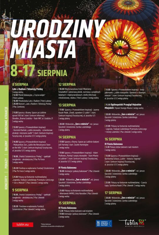 Przed nami 709. Urodziny Lublina. Plejada gwiazd i balony nad miastem. Zobacz pełny program 2 709. Urodziny Lublina plakat