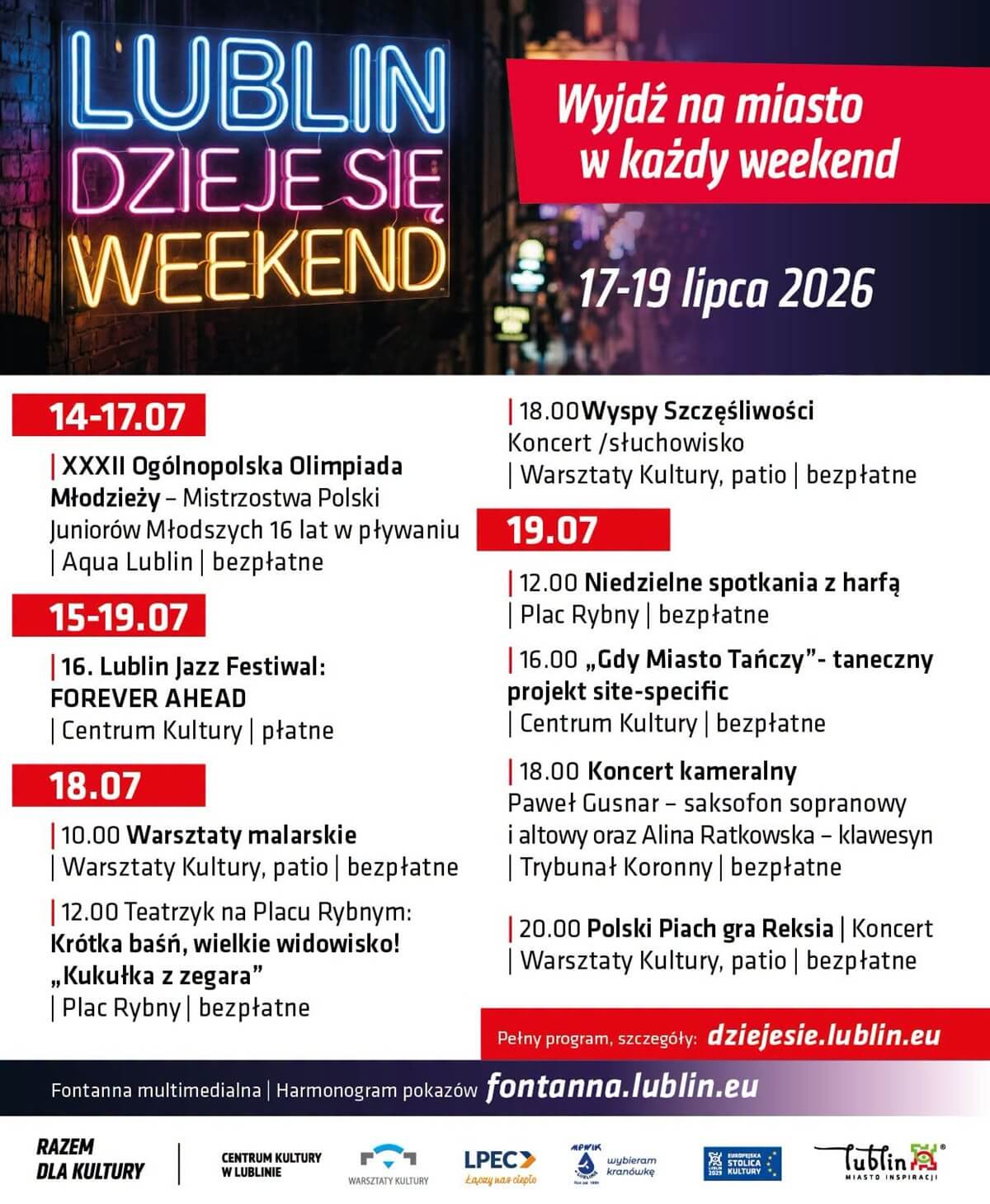 Co robić w weekend 18-19 lipca w województwie lubelskim? Festiwale, koncerty i imprezy w regionie 5 Weekendowe wydarzenia w Lublinie 18-17 lipca 2026
