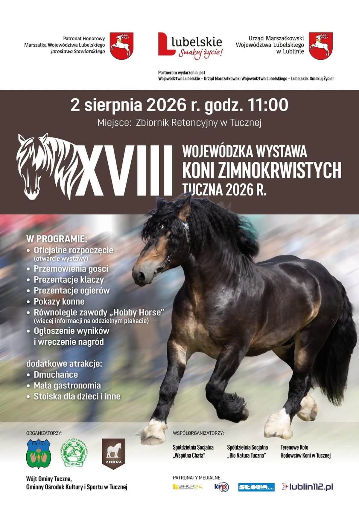 Imprezy w weekend 1-2 sierpnia w Lublinie i województwie lubelskim. Koncerty, jarmarki, wystawa koni, święto bobu 10 XVIII Wojewódzka Wystawa Koni Zimnokrwistych Tuczna 2026