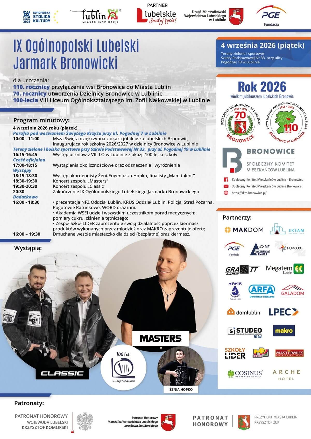 Wraca wielkie święto na Bronowicach. Zagrają Classic i Masters, będą bezpłatne atrakcje dla najmłodszych 2 IX Ogólnopolski Lubelski Jarmark Bronowicki 2026