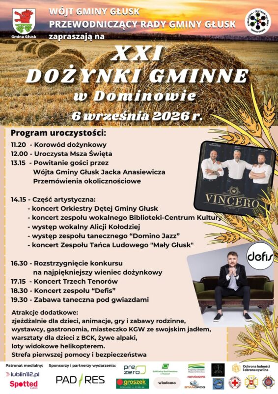 XXI Dożynki Gminne w Dominowie 1 XXI Dożynki Gminne w Dominowie - plakat