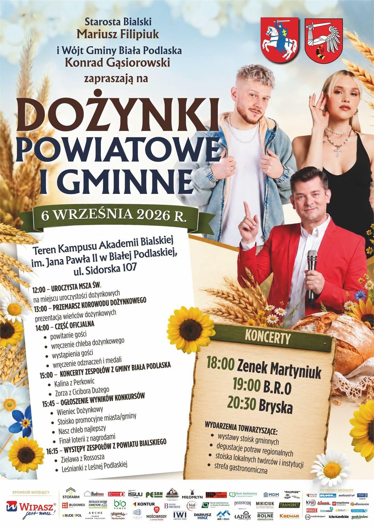 Dożynki i koncerty gwiazd w niedzielę, 6 września. Zenon Martyniuk, B.R.O, Czerwone Gitary, Defis 9 dozynki biala podlaska 2026 c6ef1be85037