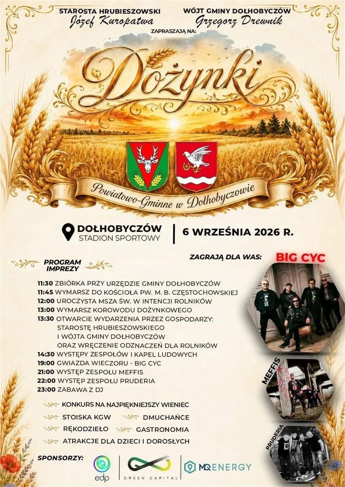 Dożynki i koncerty gwiazd w niedzielę, 6 września. Zenon Martyniuk, B.R.O, Czerwone Gitary, Defis 6 dozynki dolhobyczow 2026 96c3700cad5f
