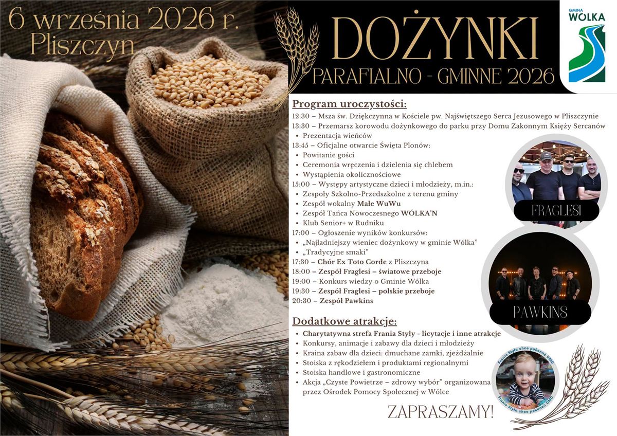 Dożynki i koncerty gwiazd w niedzielę, 6 września. Zenon Martyniuk, B.R.O, Czerwone Gitary, Defis 12 dozynki wolka pliszczyn 2026 b1ca395a1929